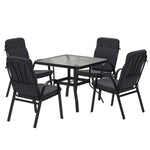 5-piece Outdoor Set, Square Table & 4 Armchairs, Black