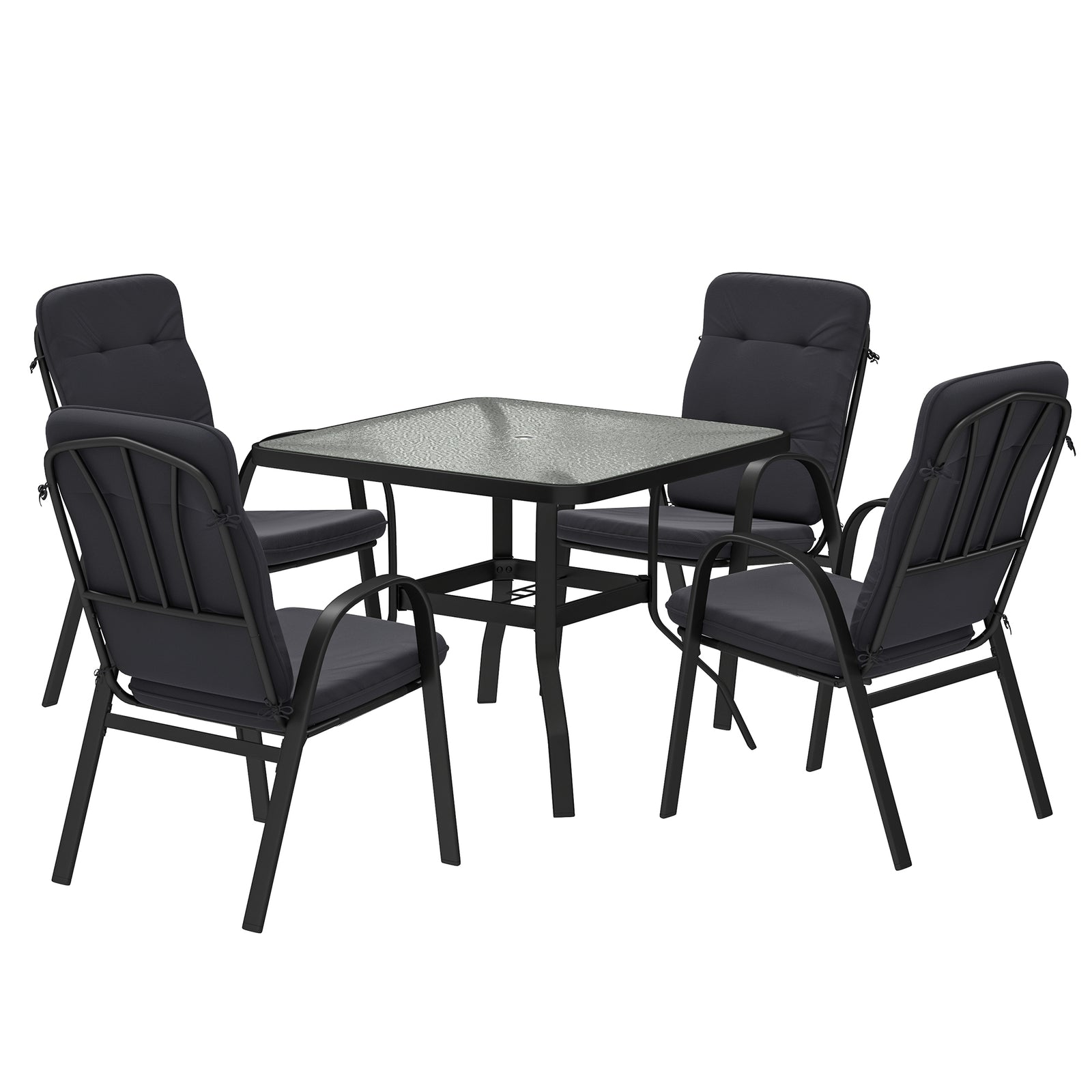 5-piece Outdoor Set, Square Table & 4 Armchairs, Black