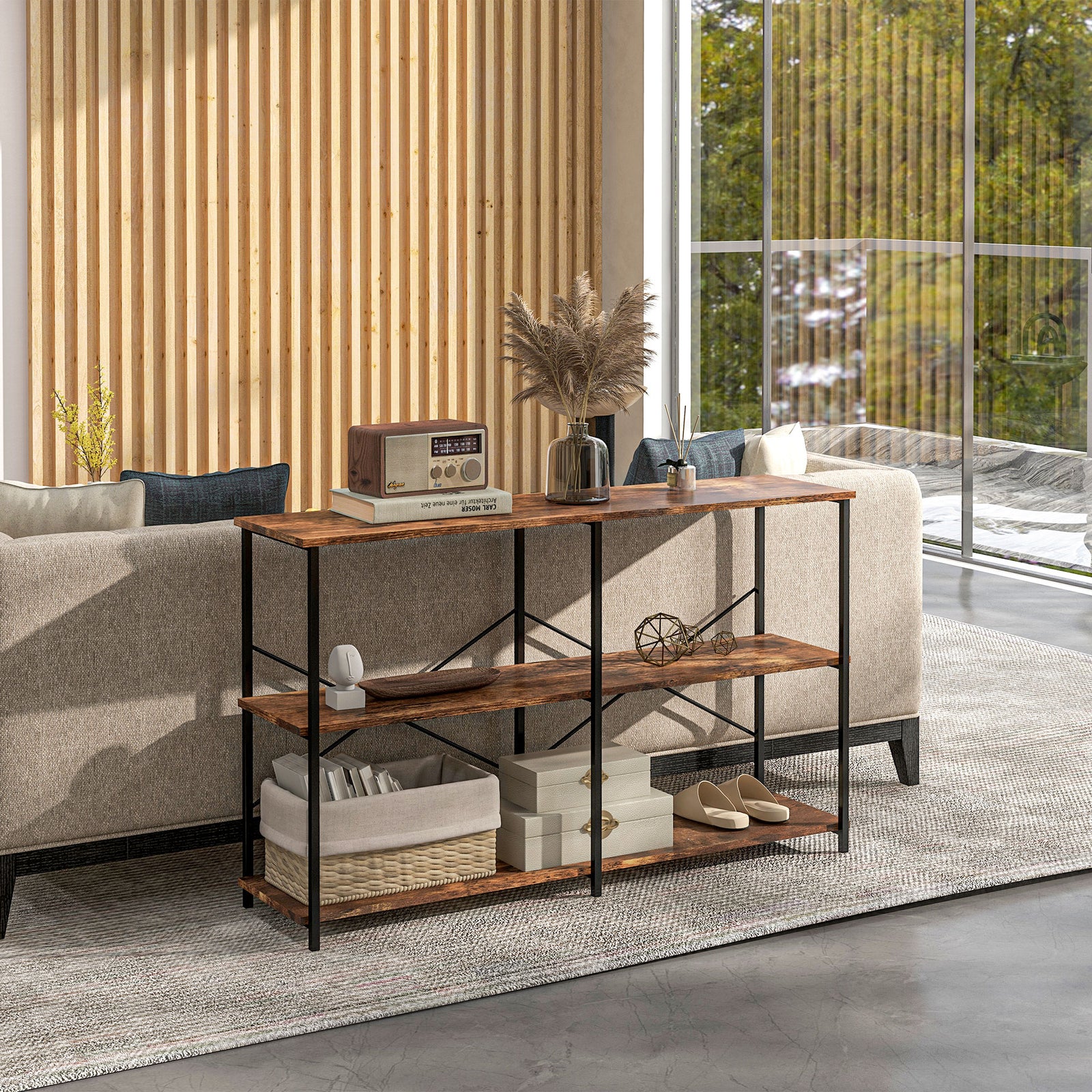3-tier Industrial Style Shelf Metal Frame Shelves Adjustable