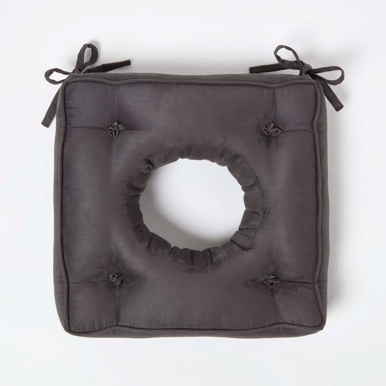 Faux Suede Coccyx Dining Chair Cushion With Ties | 40cm x 40cm | Grey