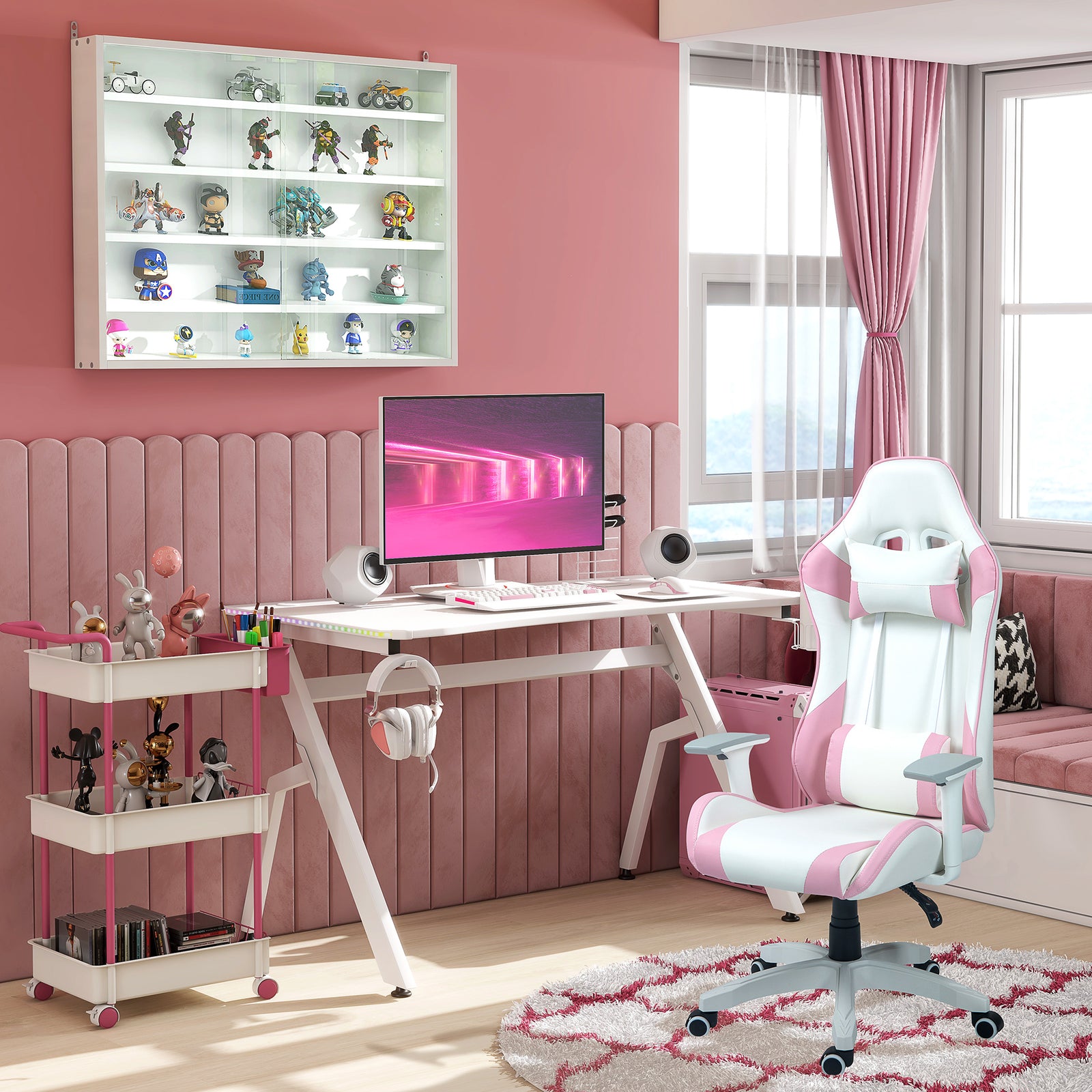Gaming Chair W/ Headrest Support | Pink
