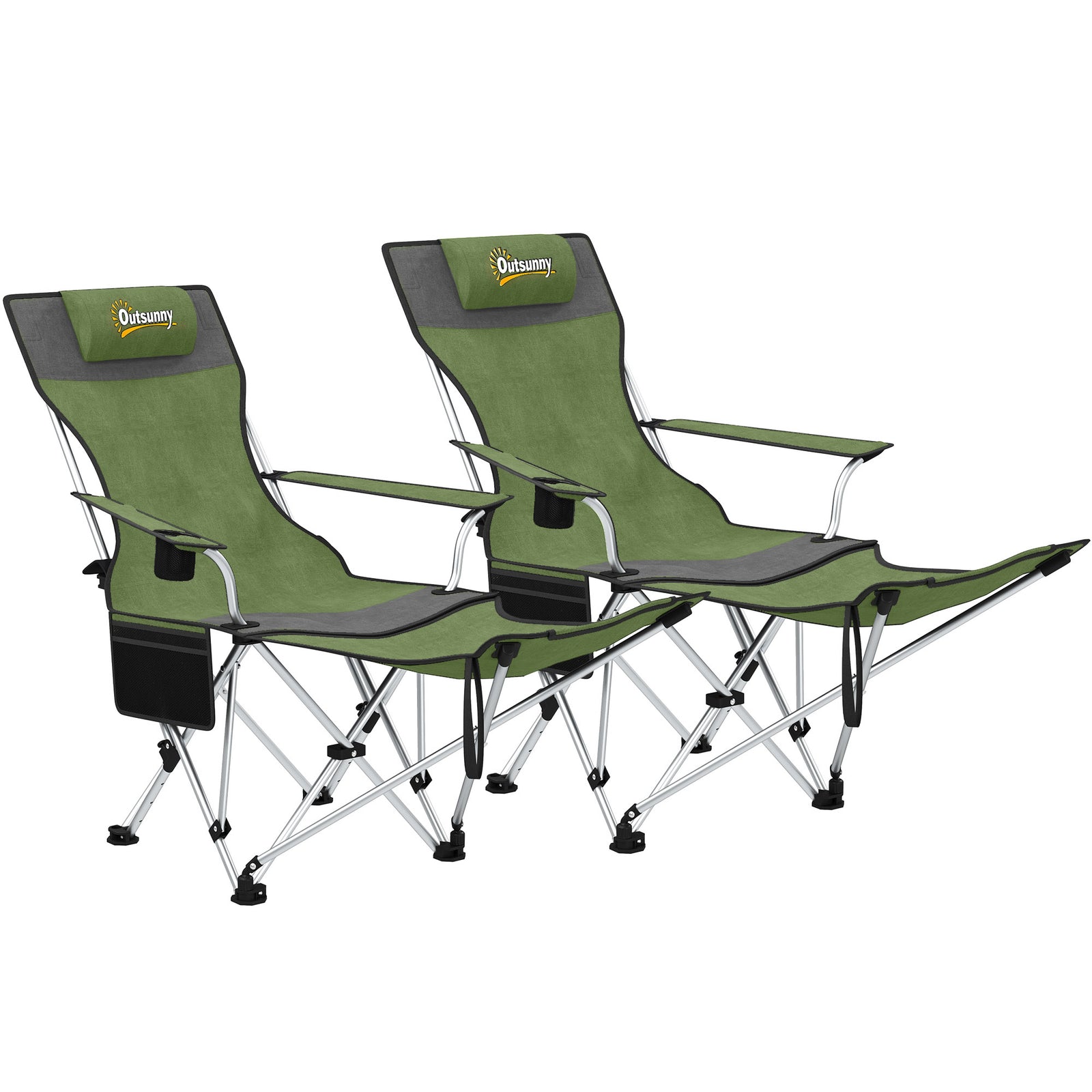 Set Of 2 Reclining Camping Chairs | Green