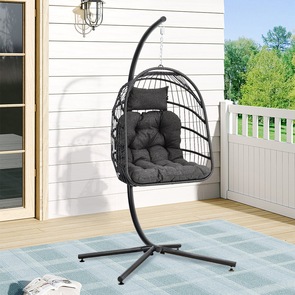 Hanging Chair With Stand And Cushion | Dark Gray