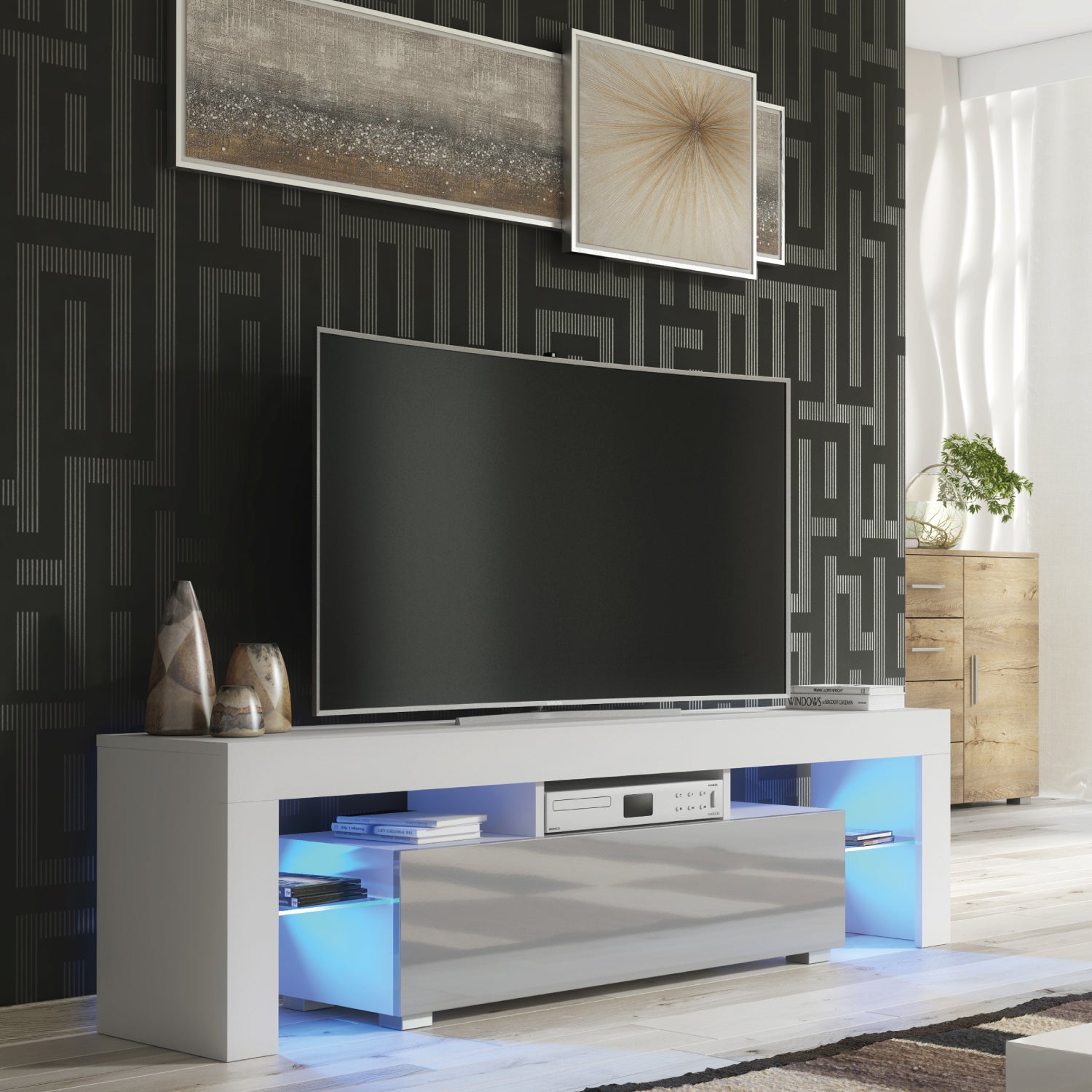 Aria Tv Unit 160cm With Led Lights | Grey