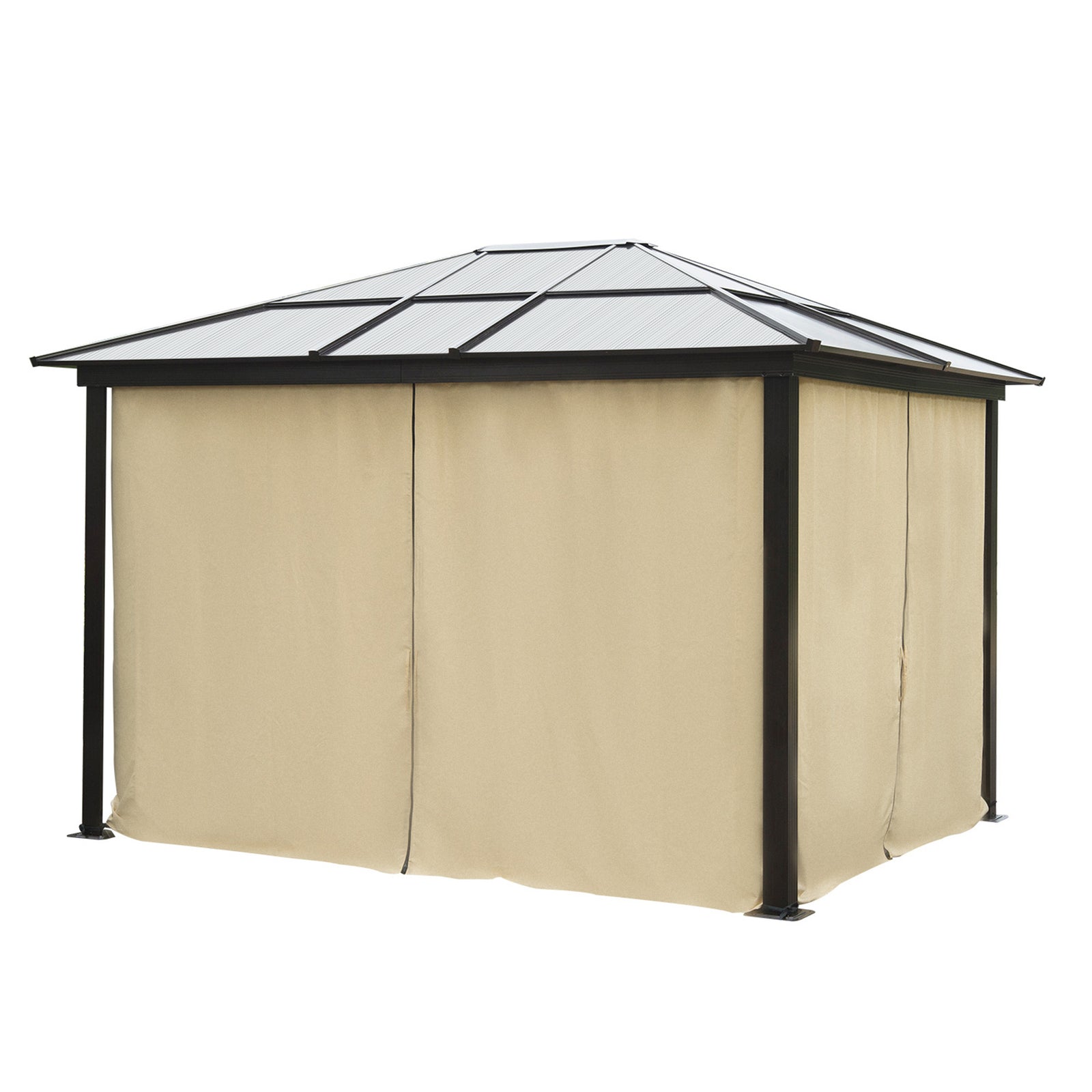 Hardtop Gazebo Canopy With Mosquito Netting And Curtains | Large | Brown
