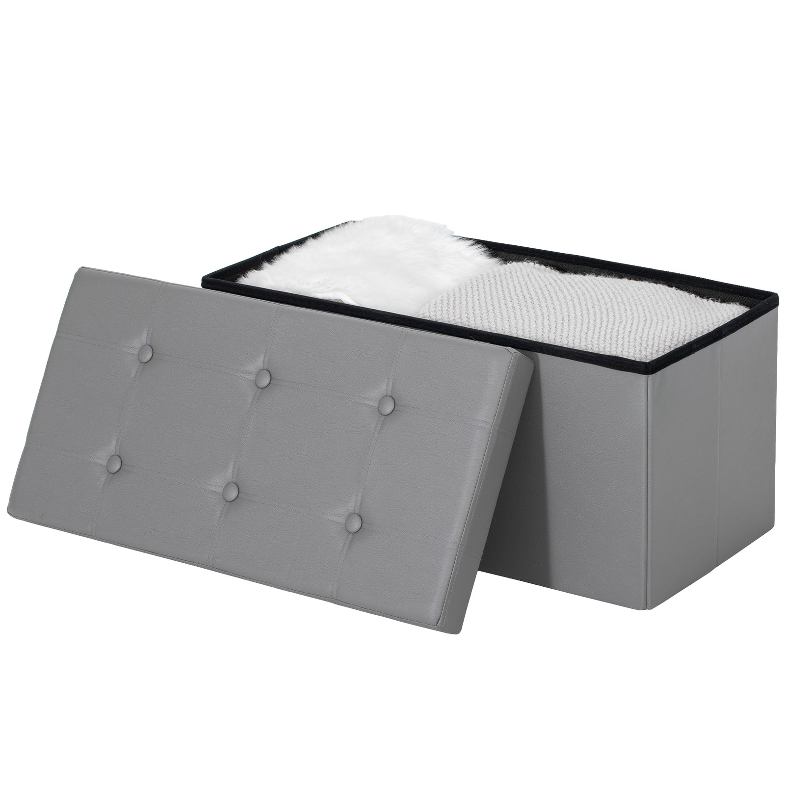 Storage Ottoman Bench, 89l Pu Leather Folding Foot Rest | Grey