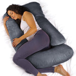 J Shaped Pregnancy Pillow, 140x70x20cm Shredded Memory Foam Full Body Maternity Cushion For Sleeping | J Shape | Dark Grey