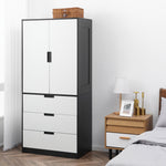 2 Door Wardrobe Wardrobe With 3 Drawer And Hanging Rod | One Size | Black