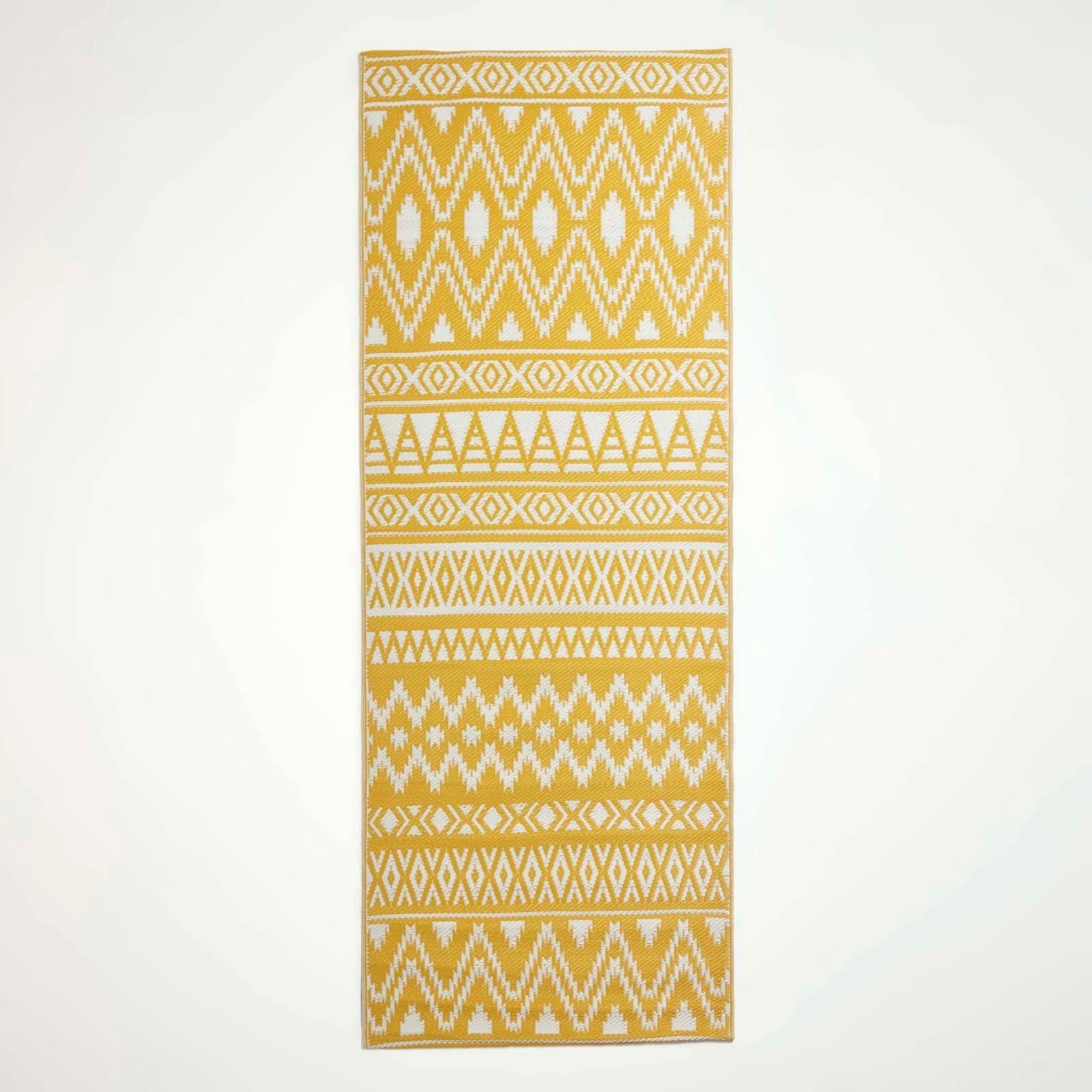 Luxury Outdoor Rug Waterproof Reversible For Garden Patio 100% Recycled, Yellow Anna Aztec | 75cm x 200cm | Yellow