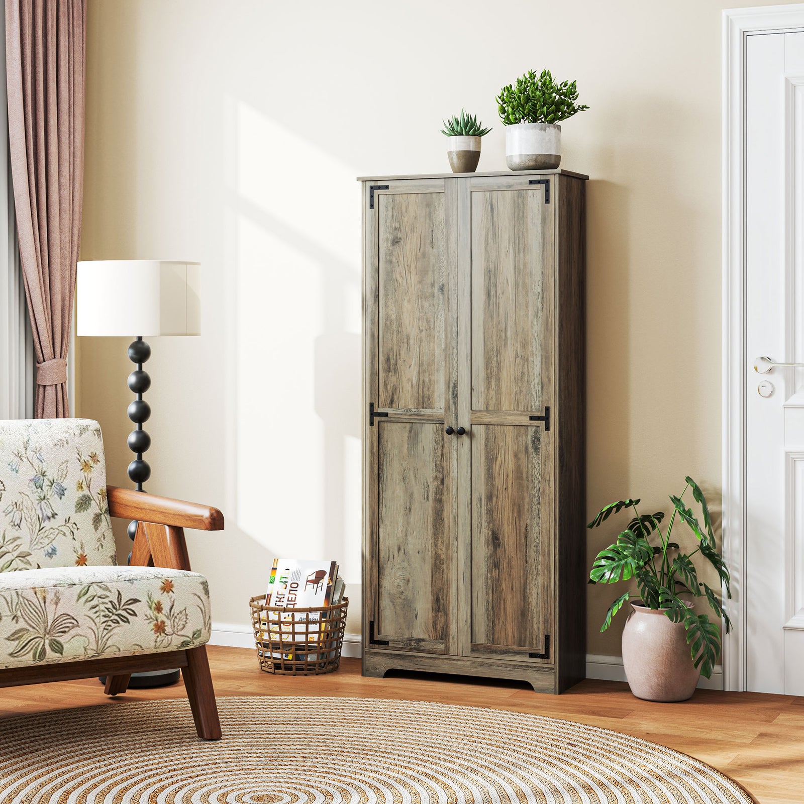 HOMCOM Farmhouse Kitchen Cupboard, Kitchen Cabinet, Grey Wood-effect