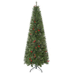5/6/7ft Pencil Shape Christmas Tree, Berries | 6ft | Green