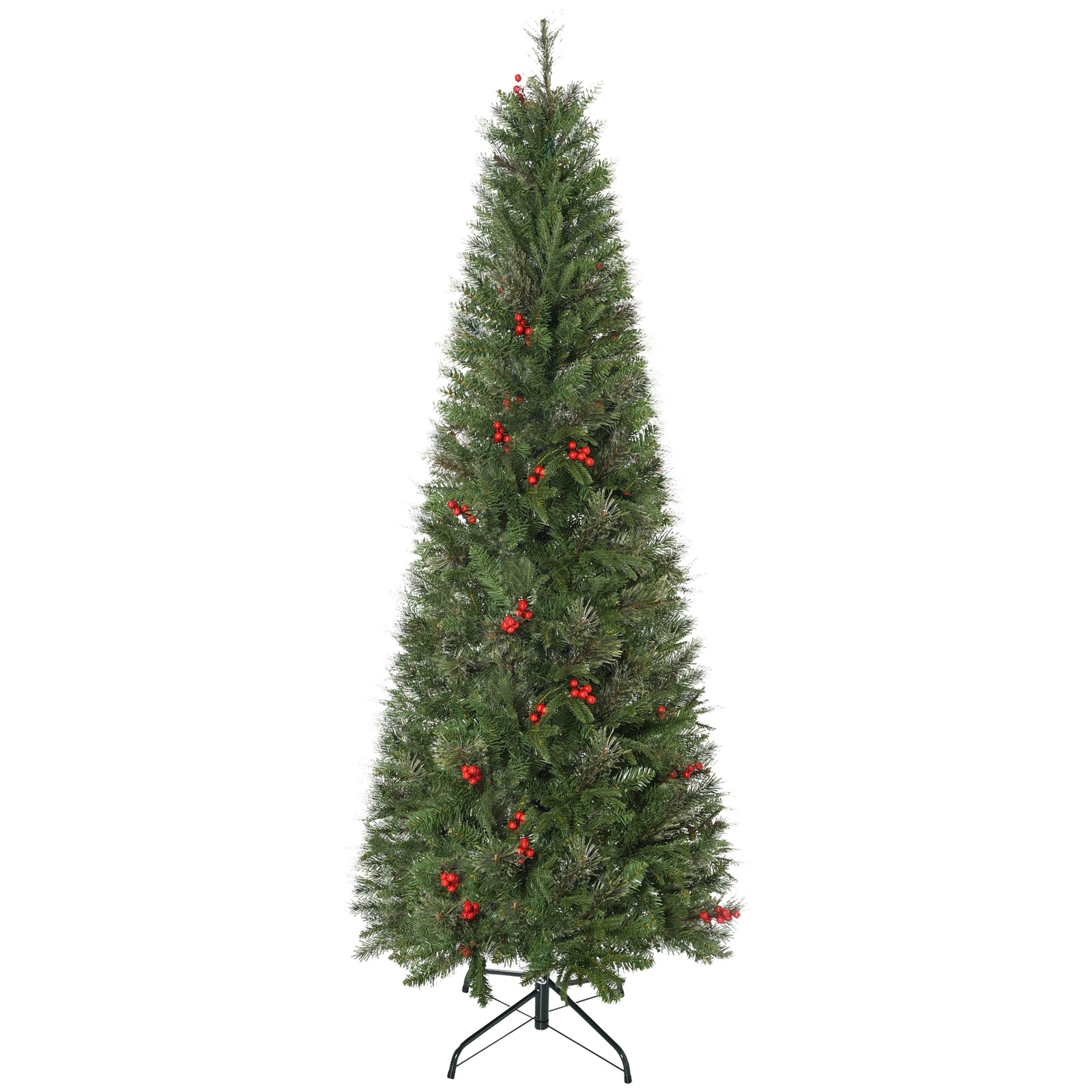 5/6/7ft Pencil Shape Christmas Tree, Berries | 6ft | Green