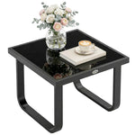 Garden Coffee Table Outdoor Side Table With Glass Top | Small | Black