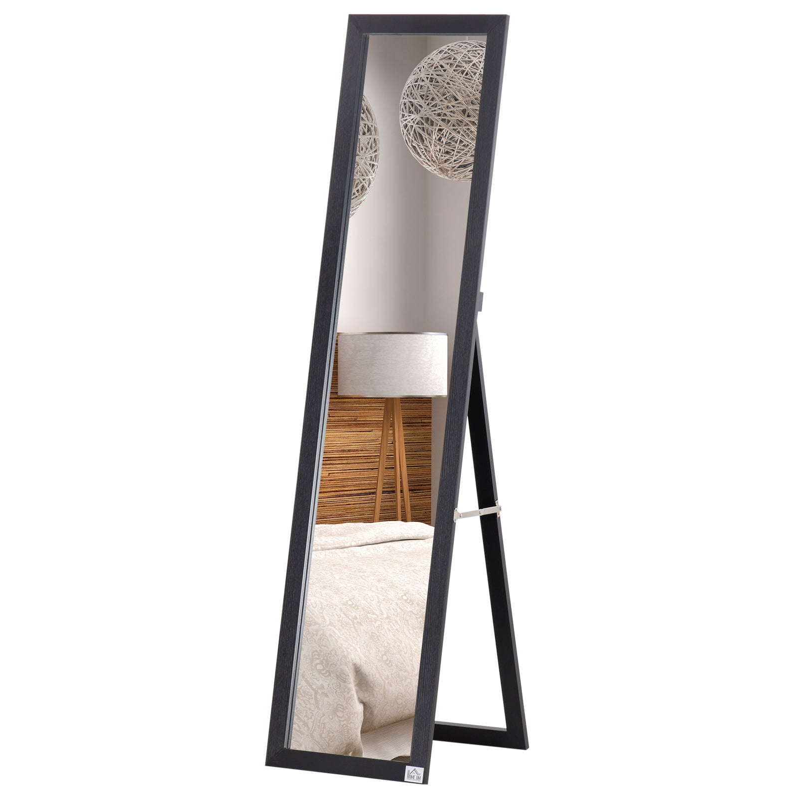 Full Length Mirror Floor Standing Wall-mounted Long Mirror | One Size | Black