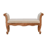 Solid Wood Cream Boucle French Style Bench