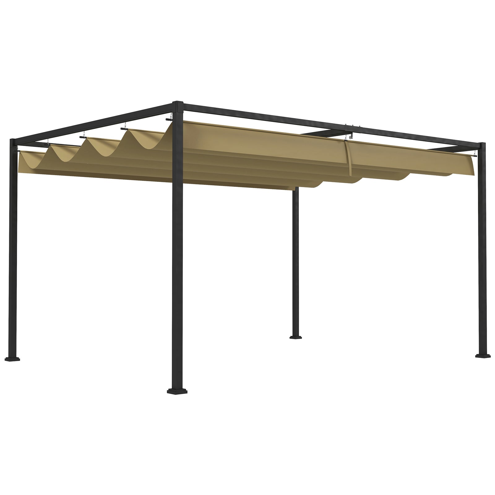 Metal Pergola Gazebo Patio Sun Shelter Retractable Canopy | Medium | Khaki