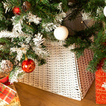 Rattan Christmas Tree Skirt Foldable Basket Decoration | White