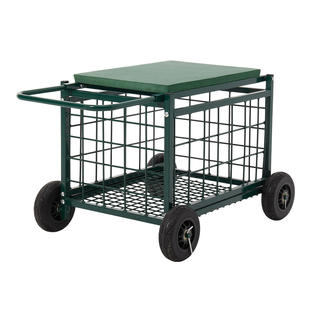 Rolling Garden Work Seat Cart With Storage