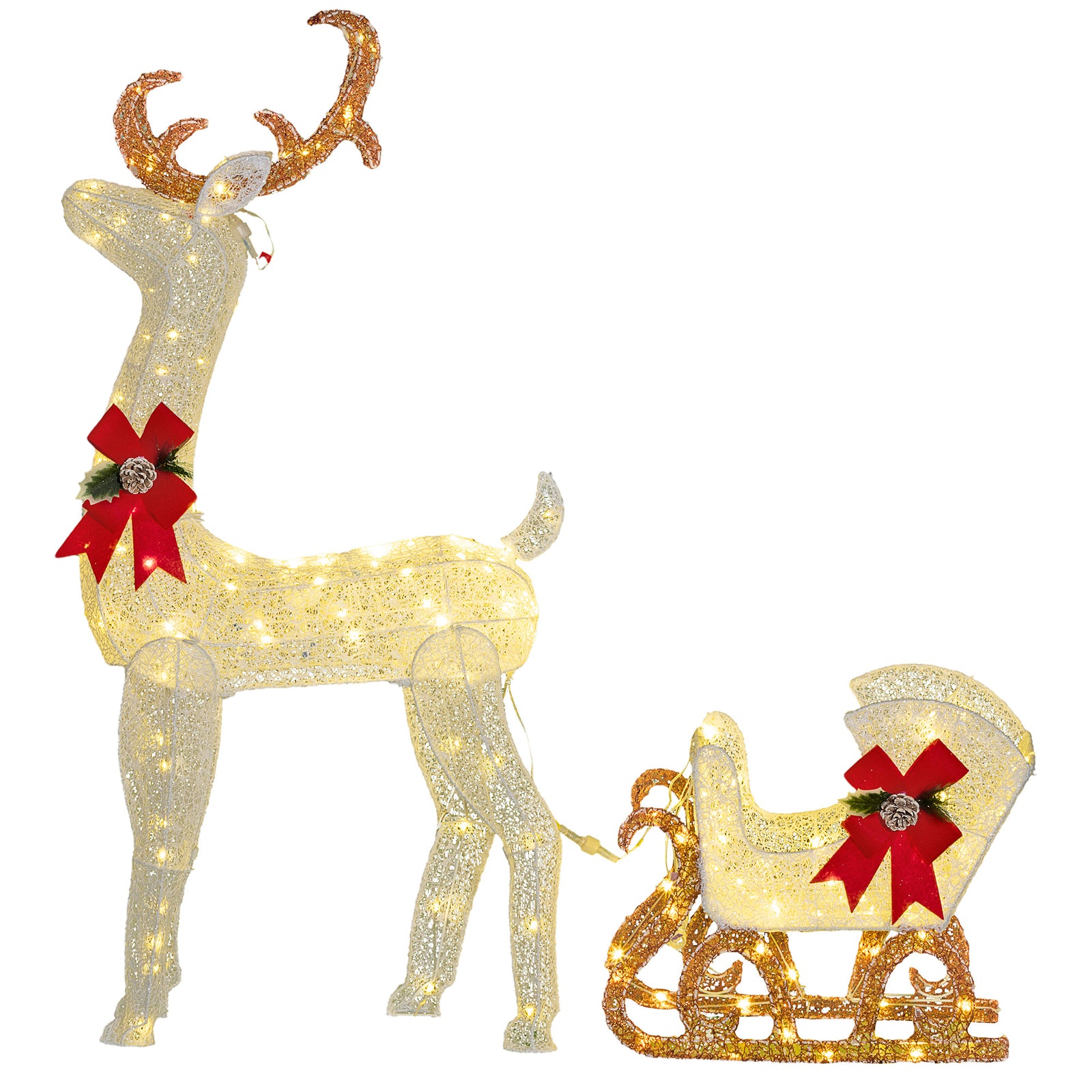Outsunny Light Up Reindeer & Sleigh Christmas Decoration Yimbly
