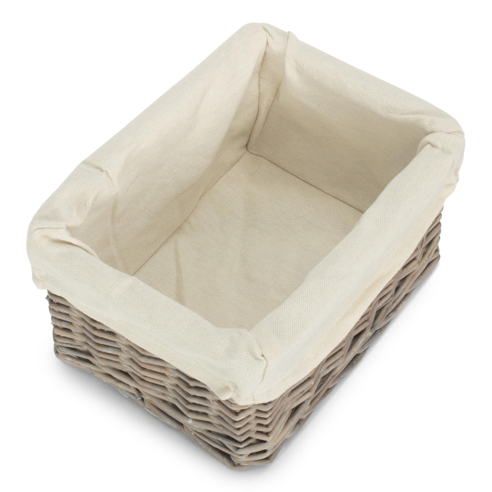 Small Wicker Grey Wash Lined Storage Tray | Small | Gray