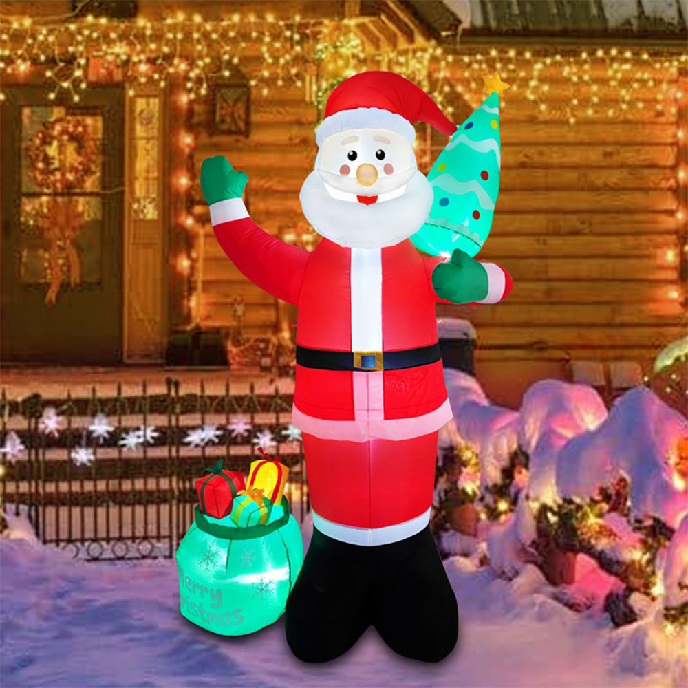2.4m H Led Lighted Inflatable Santa Claus – Outdoor Christmas Decoration With Air Blower, Stakes & Water Bags