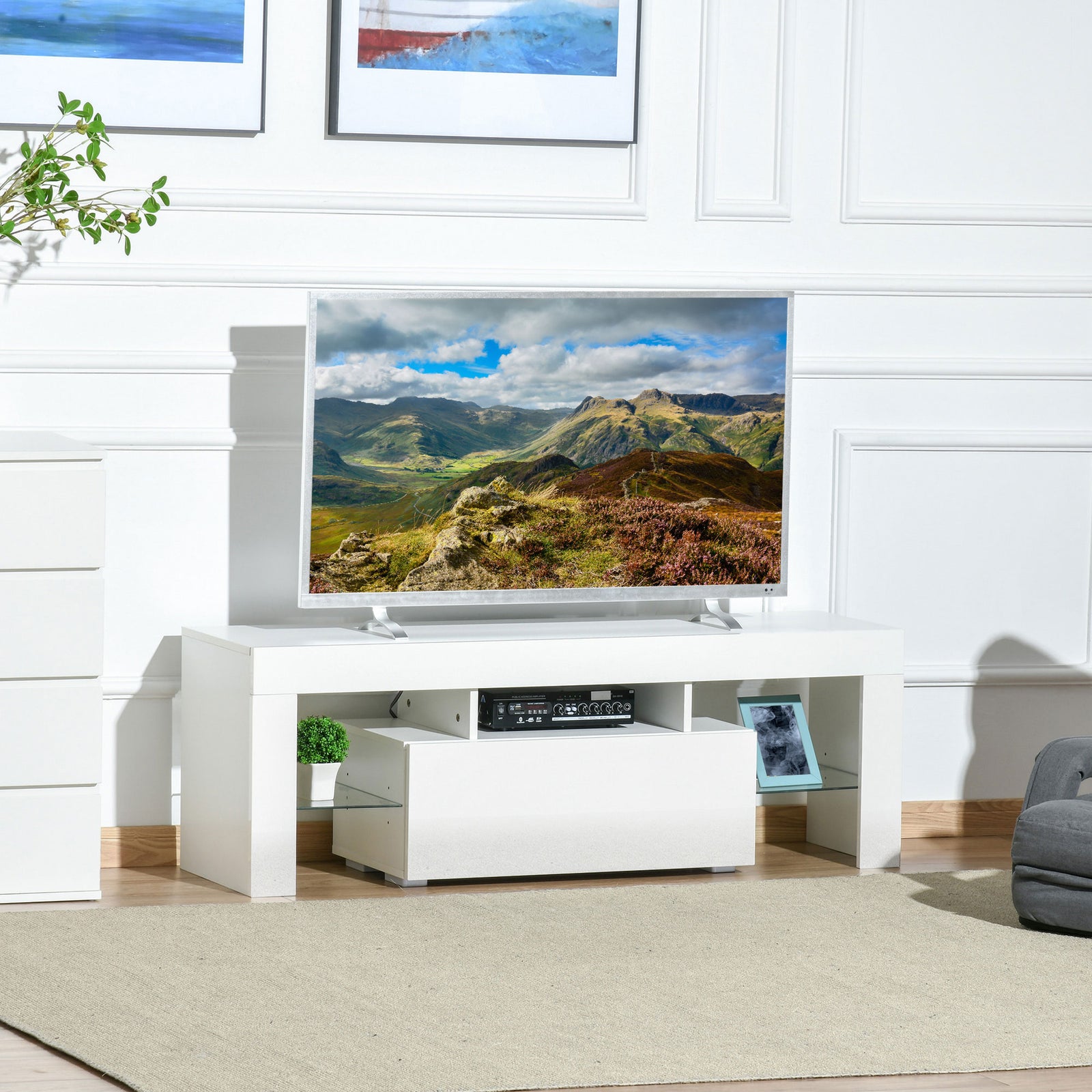 High Gloss Tv Stand With Led Lights White