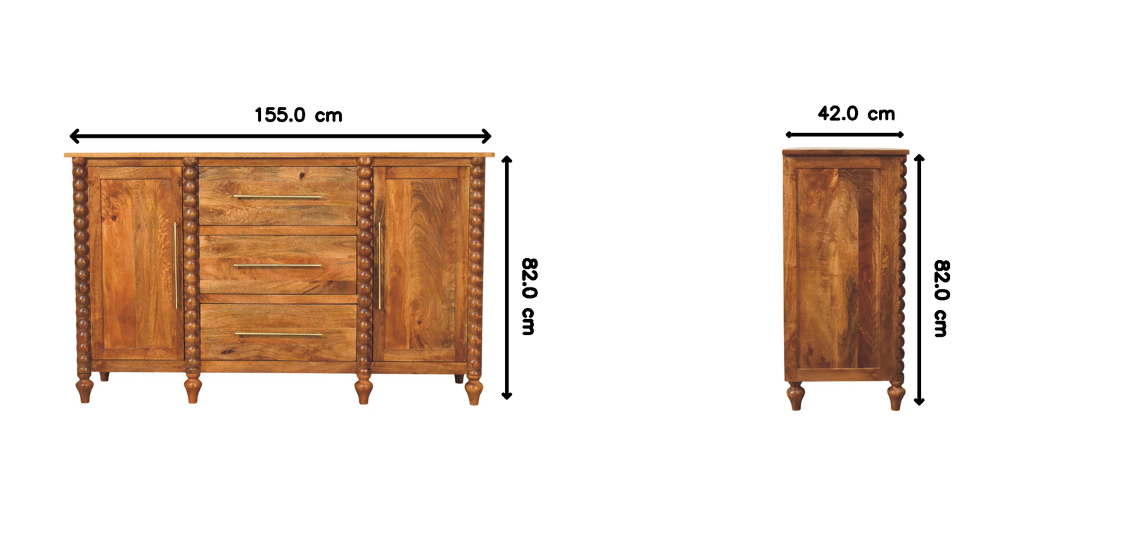 Solid Mango Wood Spindle Sideboard In Light Brown Finish