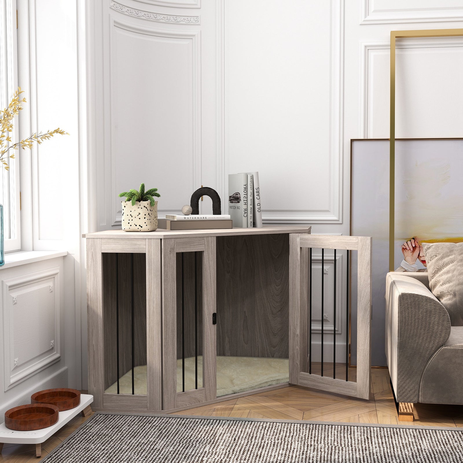 Dog Crate W/ Cushion, Door - Large Dogs | Brown