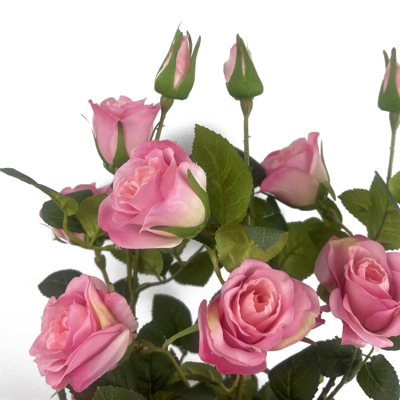 60cm Artificial Premium Rose Bush Pink Silk Flowers And Leaves