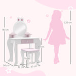 Kids Dressing Table With Mirror And Stool, Rabbit Design, For Ages 3-6 Years | White