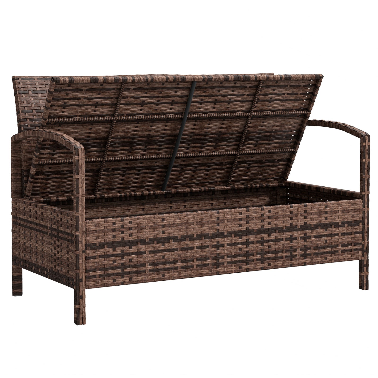 Rattan Garden Bench W/ 125l Storage, Cushioned Outdoor Bench | Brown
