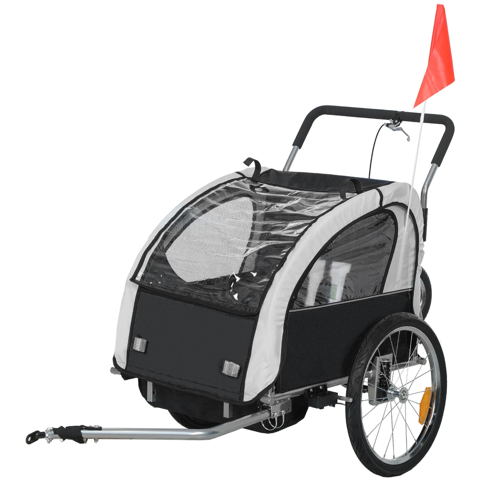 2 Seat Bike Trailer With 5 Point Harness, Safety Flag, Reflectors | Black