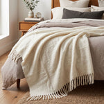 Pure Handmade Halo Wool Blend Bed & Sofa Throw Blanket | 130cm x 170cm | Ivory