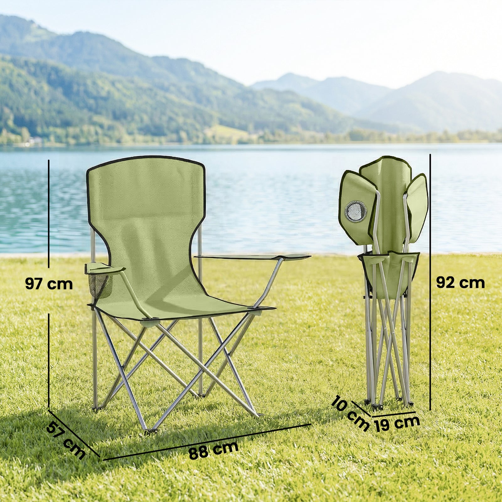 Camping Chair Set Of 2 Portable Folding | Green