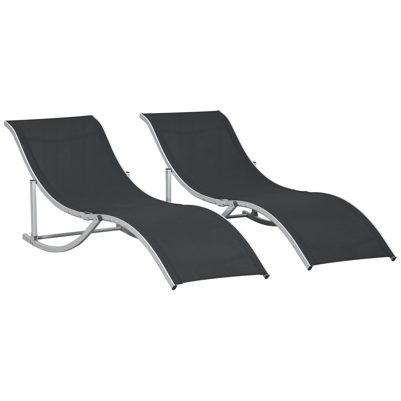 2pcs S-shaped Lounge Chair Foldable Sun Lounger | Black