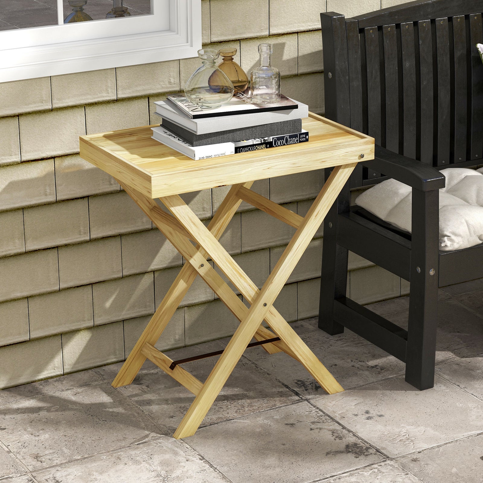 Wooden Garden Table, Outdoor Side Table - Natural