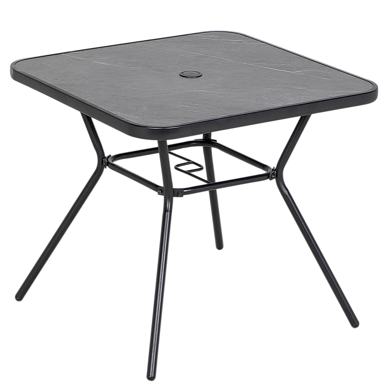 Outdoor Garden Table W/ Faux-marbled Top, Umbrella Hole