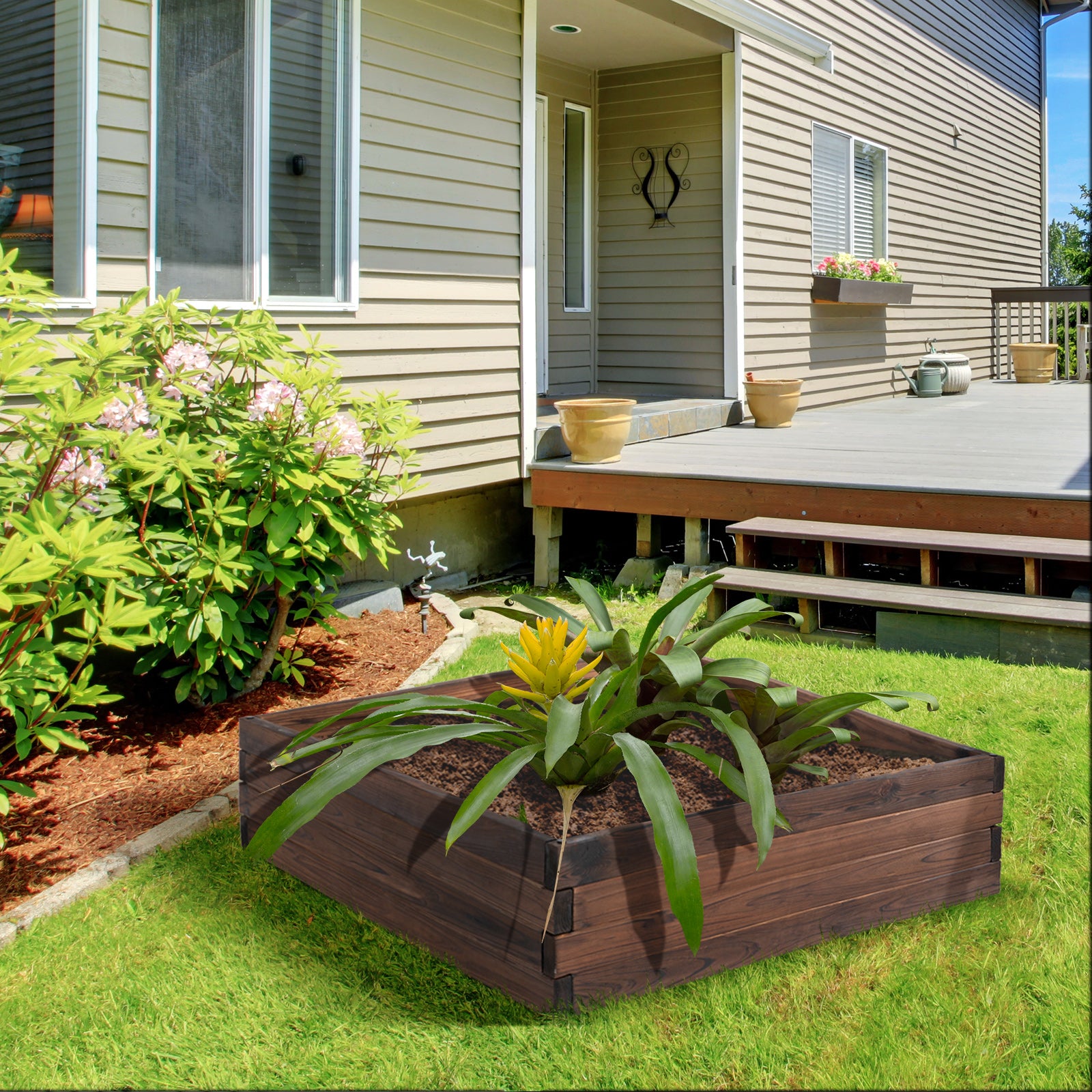 128l Garden Wooden Raised Bed Planter 80x80x22.5cm