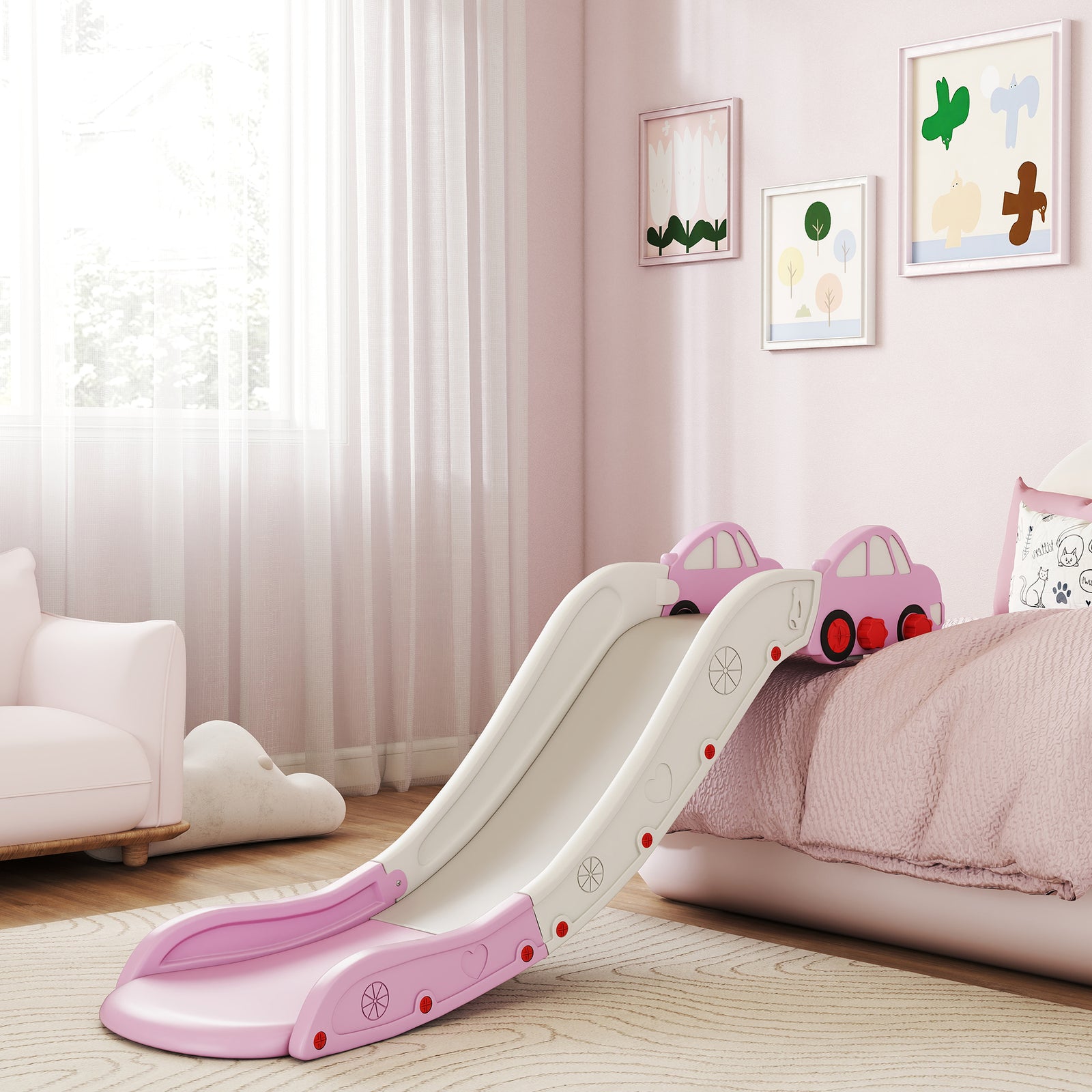 Kids Slide For Bed, Sofa, Easy To Assemble | Pink