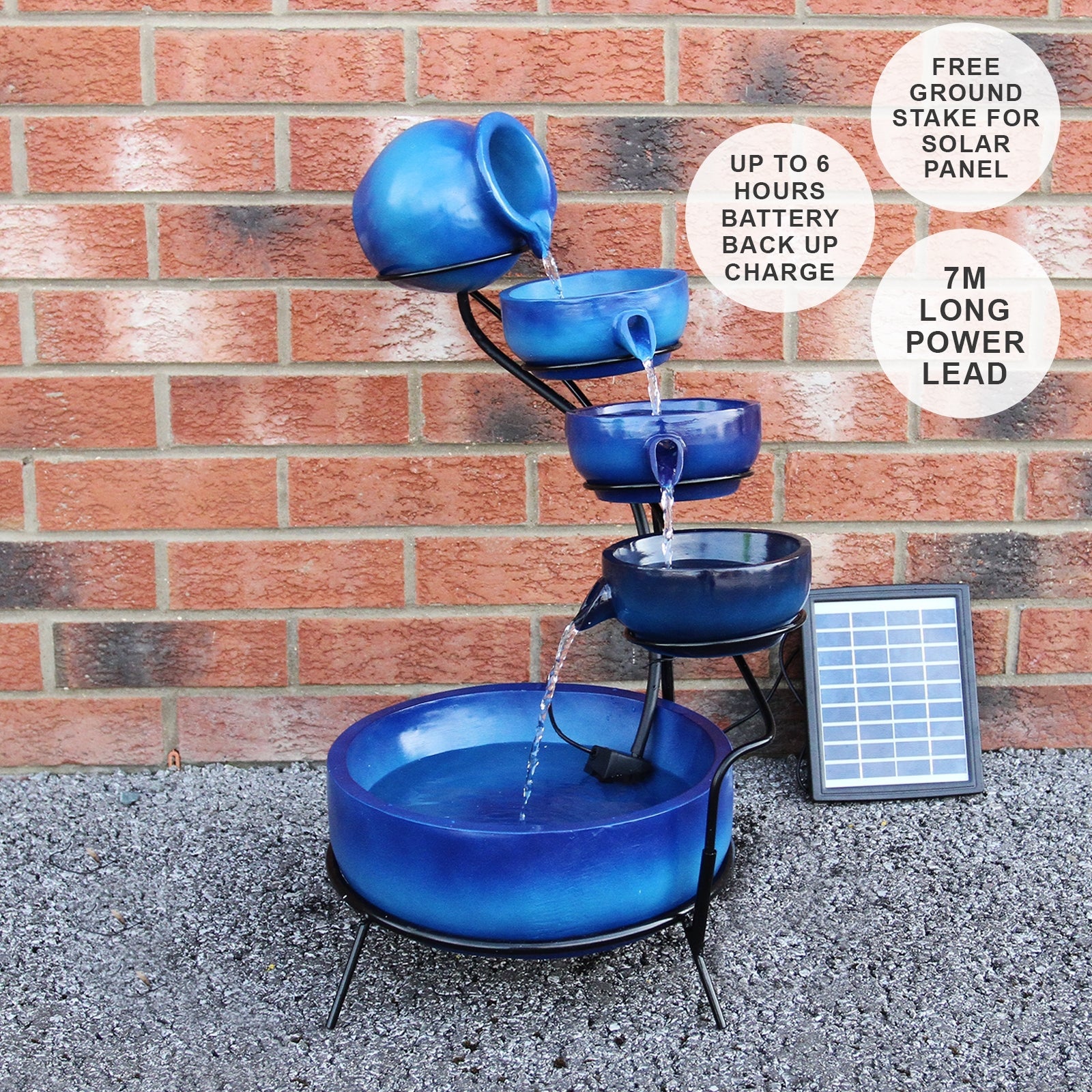 4 Tier Spilling Bowls Water Feature | Blue