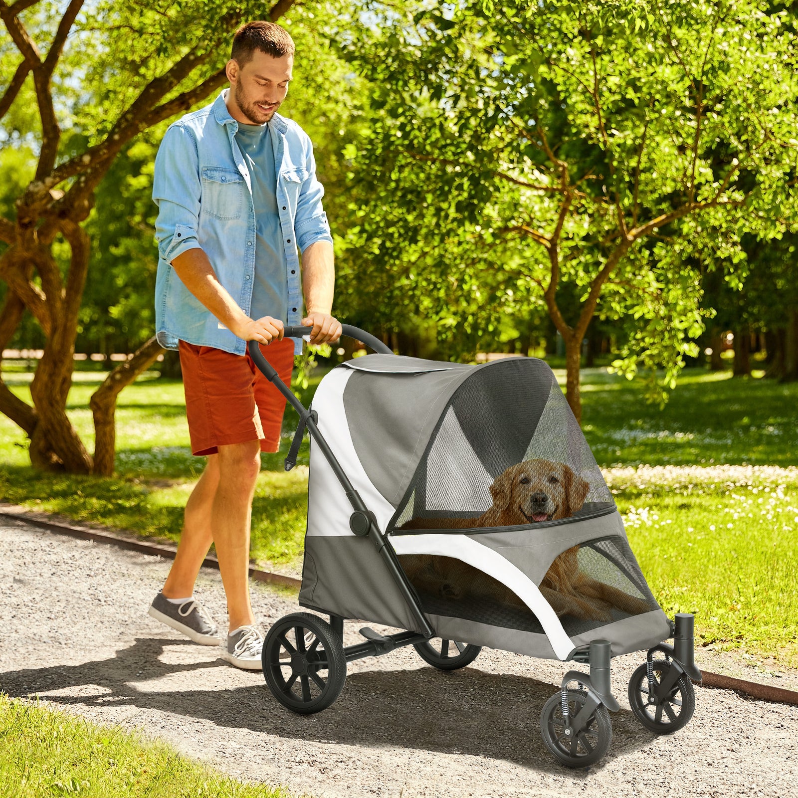 Easy Folding Pet Stroller For Large Dogs | Dark Gray