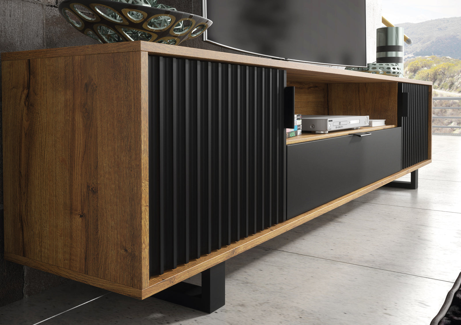 Blackridge Tv Unit 200cm - Fluted Design | Oak