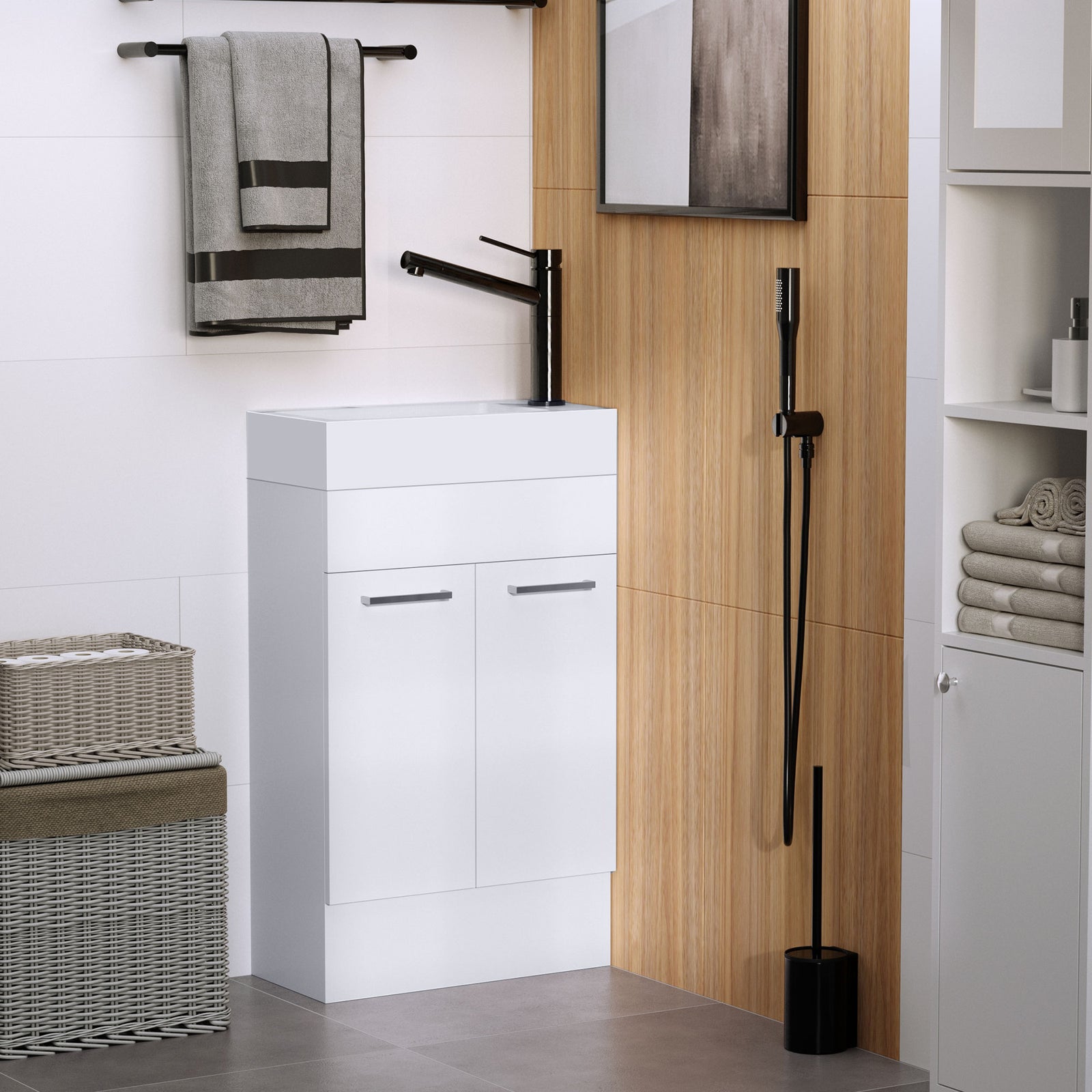 Bathroom Wash Basin Vanity With Ceramic Sink Base Cabinet