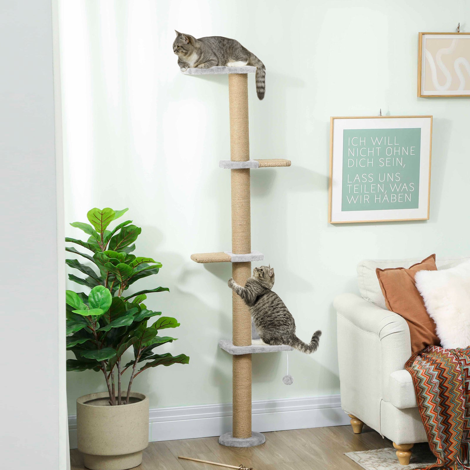Wall Mounted Cat Shelves With 4 Climbing Platforms For Indoor, Light Grey