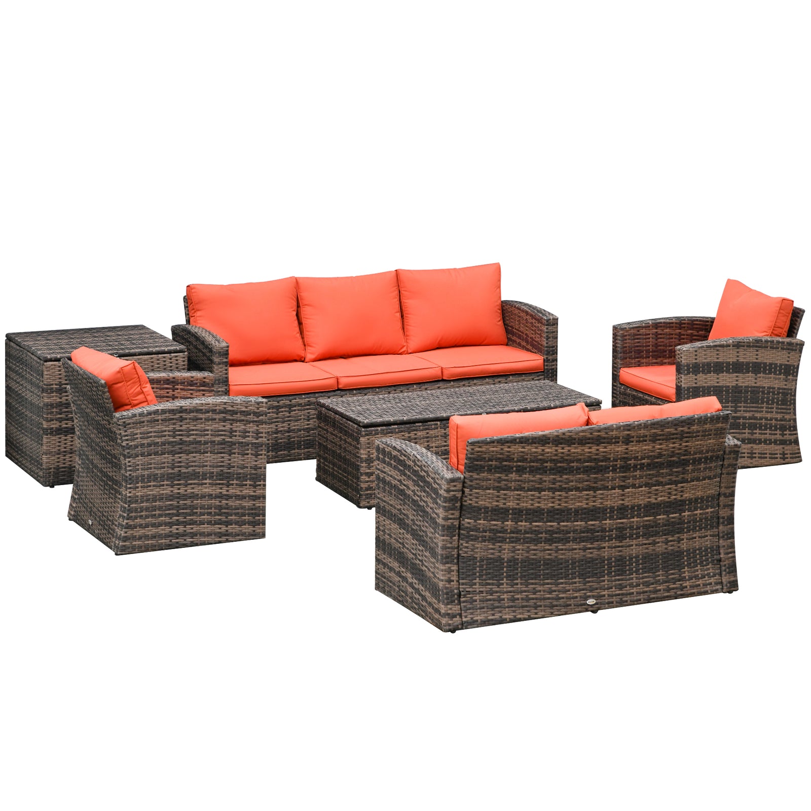 6 Pcs Patio Rattan Sofa Set Conversation Furniture | Orange