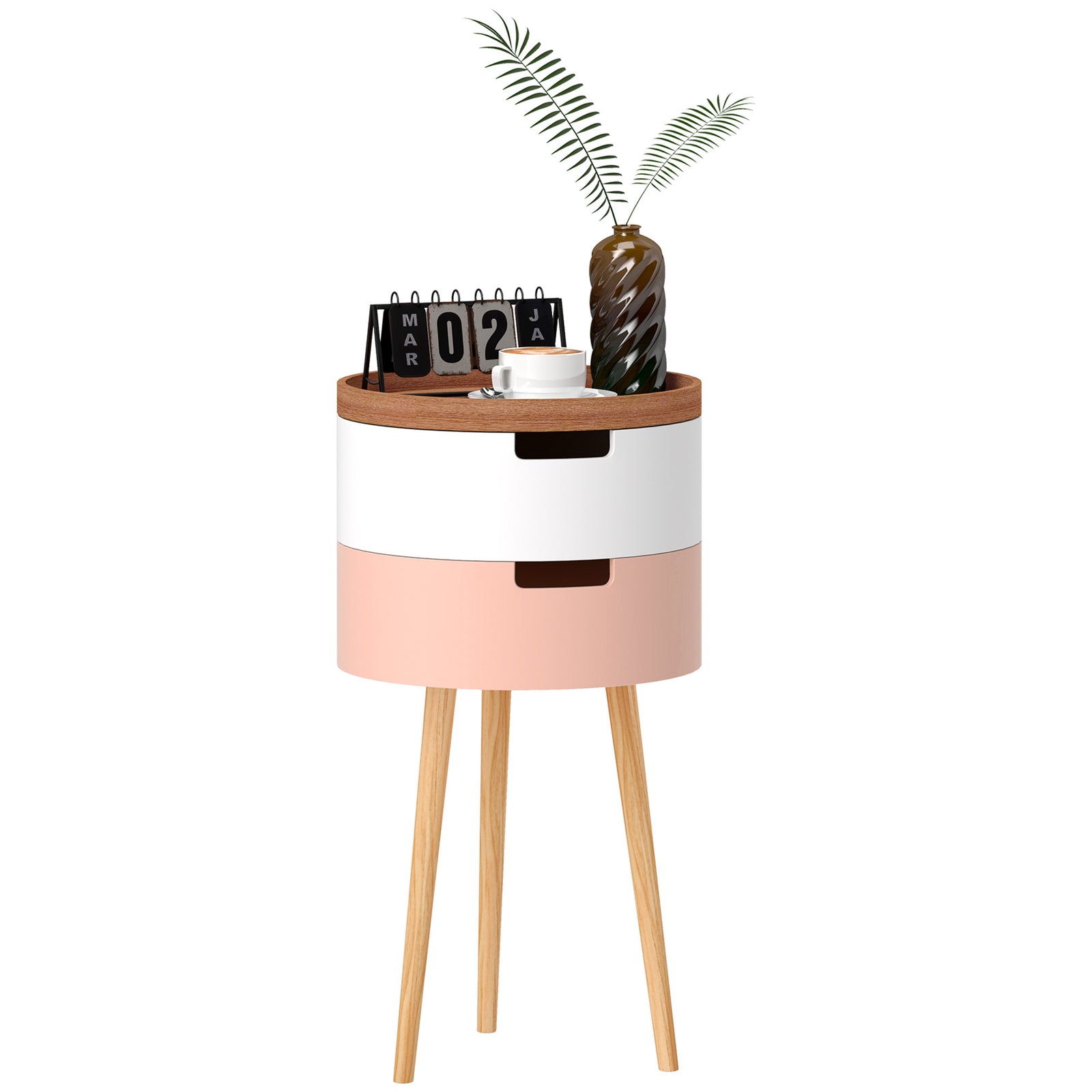 3-tier Round Side Table, Wood Legs, Multicolour