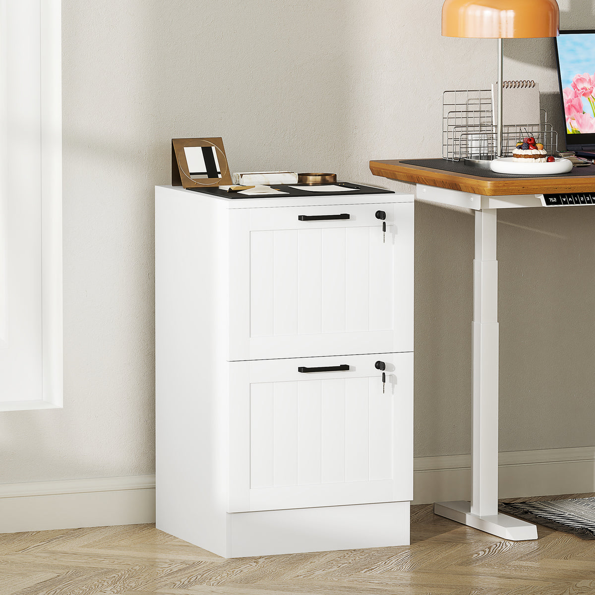 HOMCOM 2 Drawer File Cabinet With Lock And Adjustable Hanging Bars, White