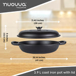 Shallow Cast Iron Casserole Pot With Lid  - 30cm , 3.7-quart | Black