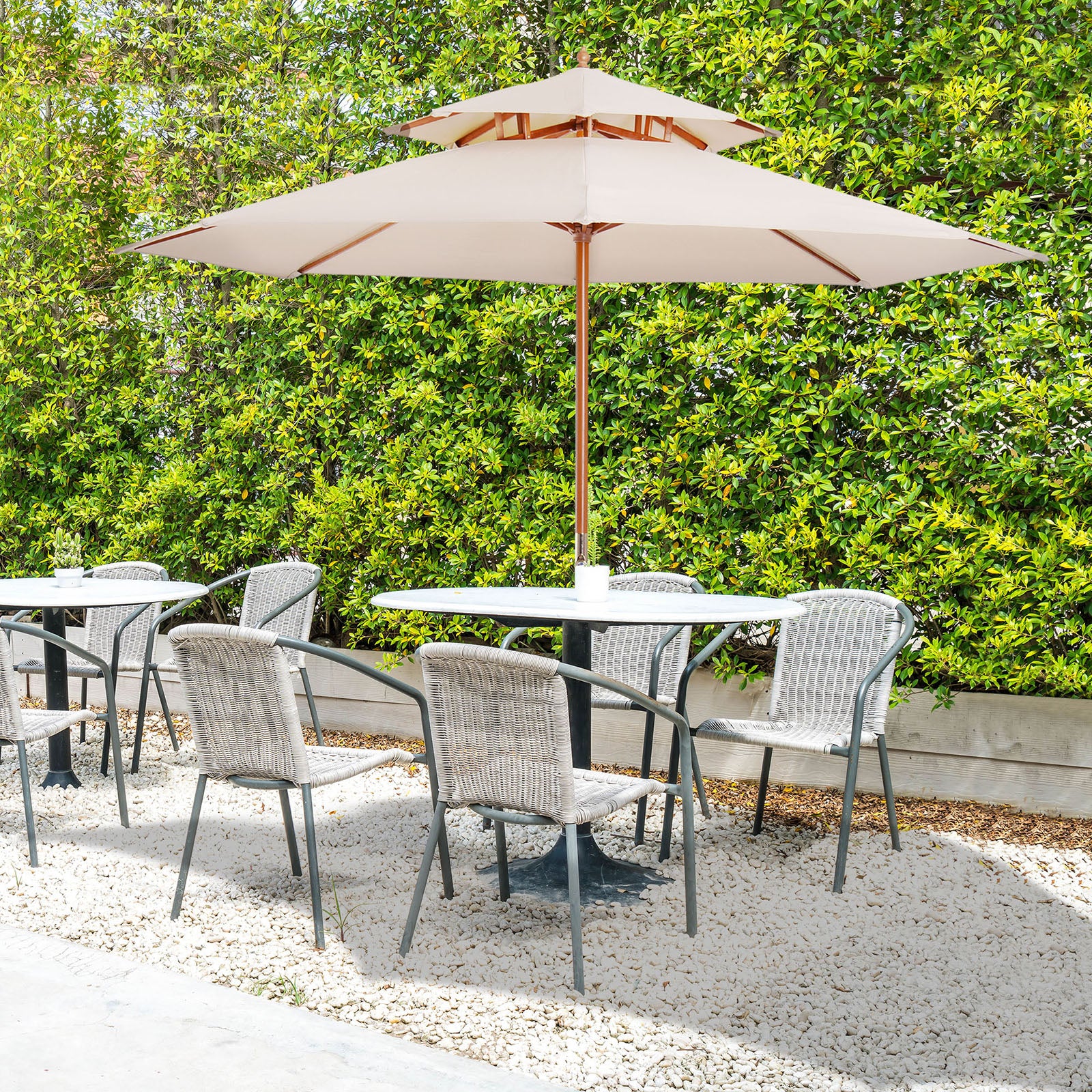 2.7m Double Tier Patio Umbrella Sunshade Parasol | Beige