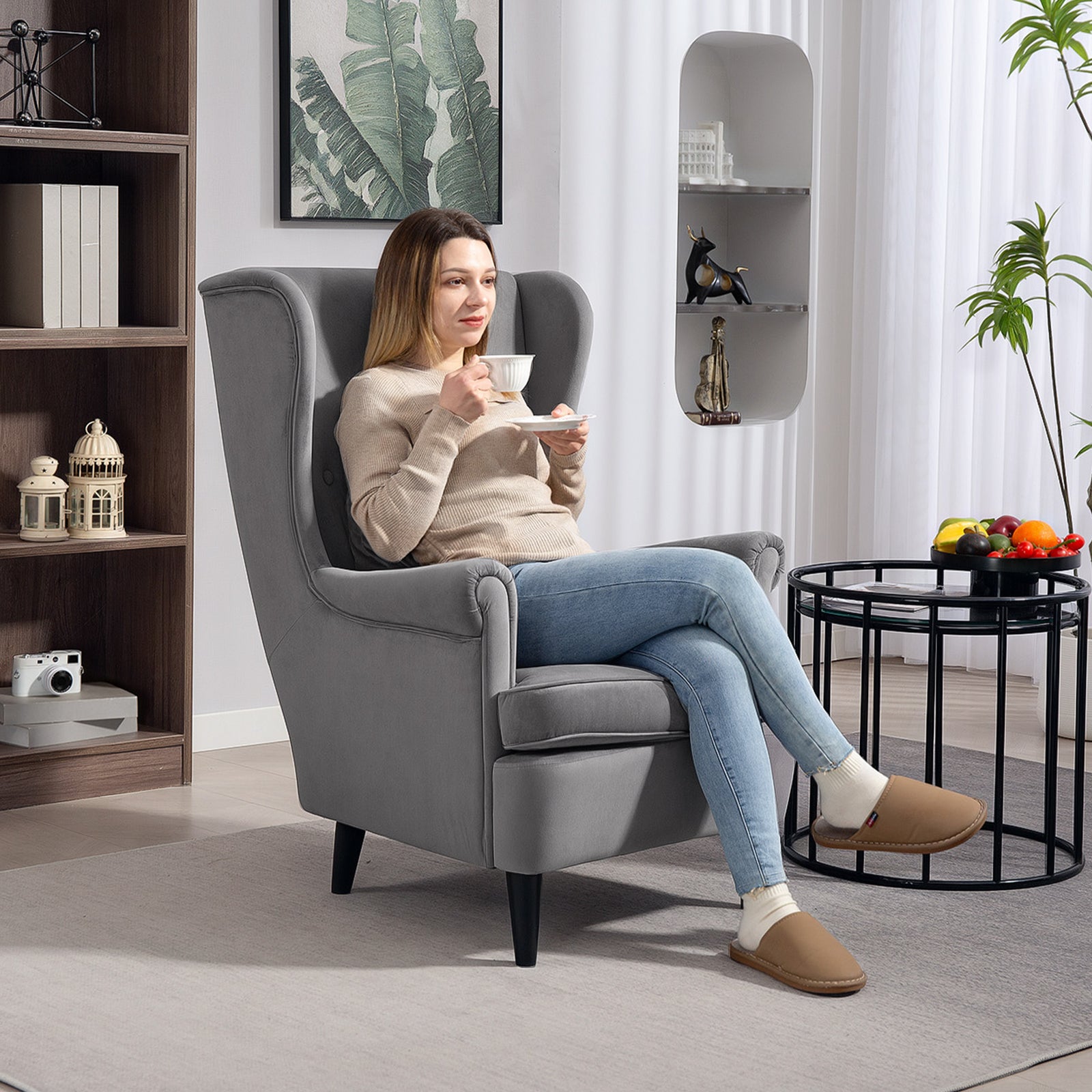Wingback Chair, Modern Accent Chair For Living Room Bedroom | Grey